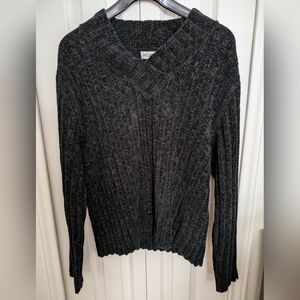 Black Chenille V-neck Shimmer Sweater